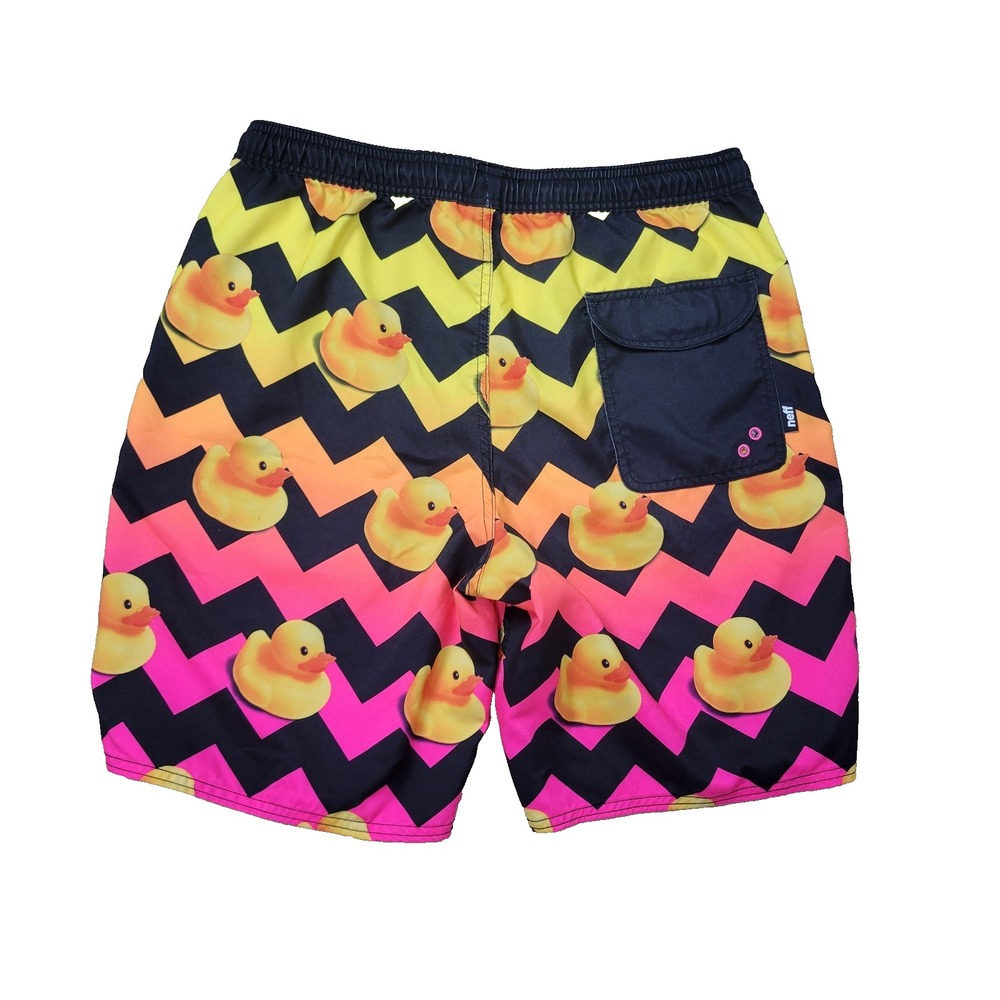 Neff Mens Large Black Yellow Pink All Over Rubber Duck Hypnotic Swimsuit - Picture 2 of 5